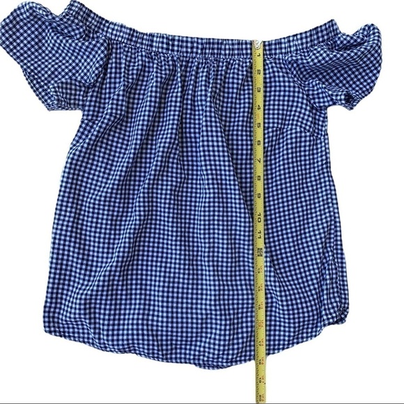 Mossimo Y2K Target Navy Blue Gingham Plaid Picnic Off the Shoulder Blouse Small - Picture 12 of 14